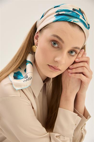 EFLİN TİVİL İPEK EŞARP 90*90 CM - AÇIK BEJ