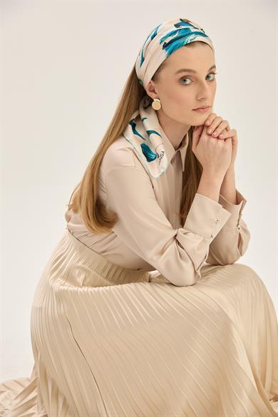 EFLİN TİVİL İPEK EŞARP 90*90 CM - AÇIK BEJ