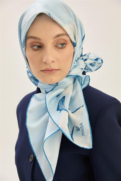 EFLİN TİVİL İPEK EŞARP 90*90 CM - AÇIK MAVİ
