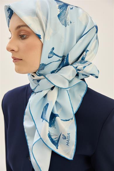 EFLİN TİVİL İPEK EŞARP 90*90 CM - AÇIK MAVİ