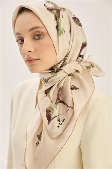 EFLİN TİVİL İPEK EŞARP 90*90 CM - BEJ