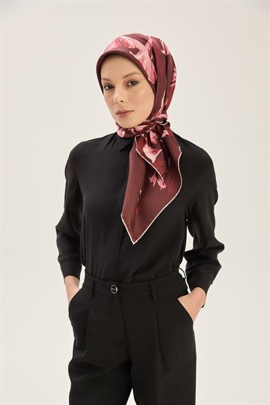 EFLİN TİVİL İPEK EŞARP 90*90 CM - BORDO