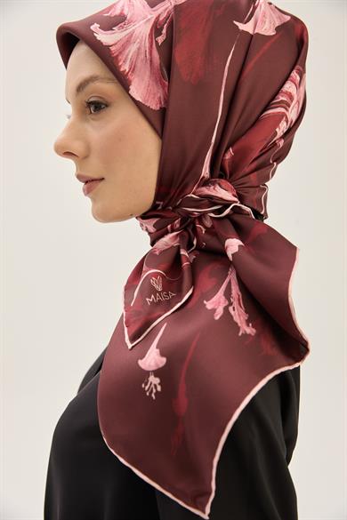 EFLİN TİVİL İPEK EŞARP 90*90 CM - BORDO