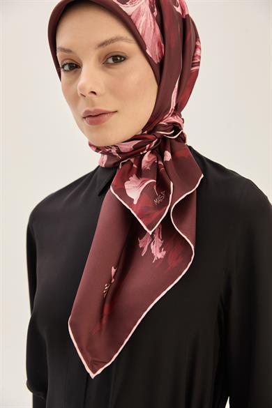 EFLİN TİVİL İPEK EŞARP 90*90 CM - BORDO
