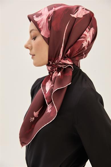 EFLİN TİVİL İPEK EŞARP 90*90 CM - BORDO
