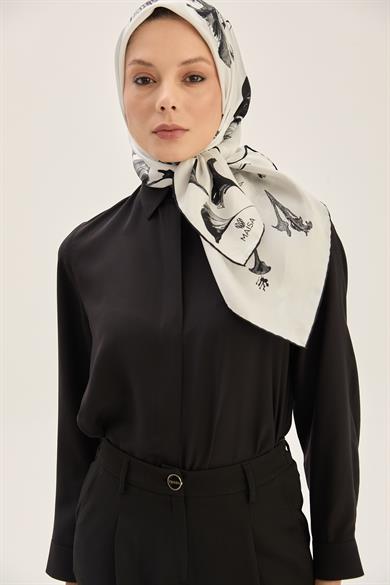 EFLİN TİVİL İPEK EŞARP 90*90 CM - EKRU