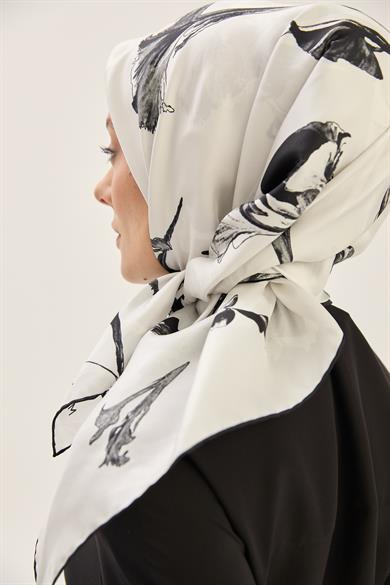 EFLİN TİVİL İPEK EŞARP 90*90 CM - EKRU