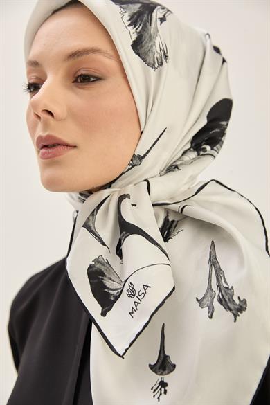 EFLİN TİVİL İPEK EŞARP 90*90 CM - EKRU