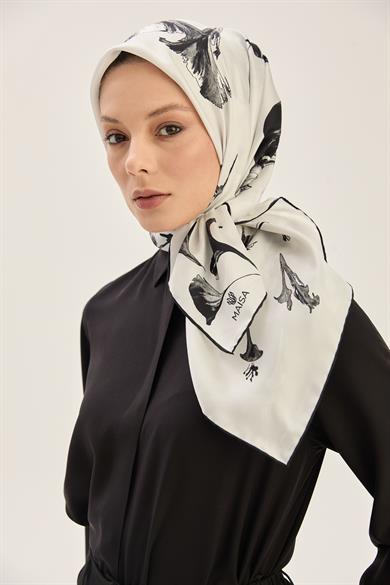 EFLİN TİVİL İPEK EŞARP 90*90 CM - EKRU