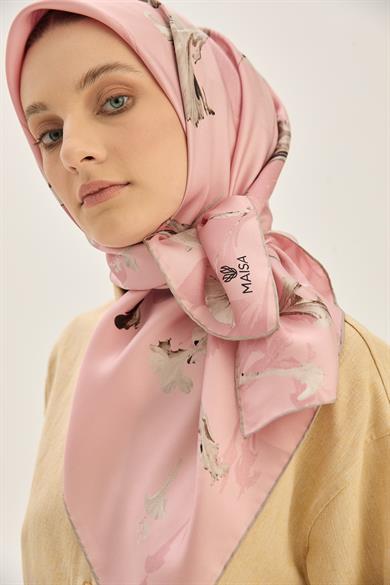 EFLİN TİVİL İPEK EŞARP 90*90 CM - GÜL KURUSU