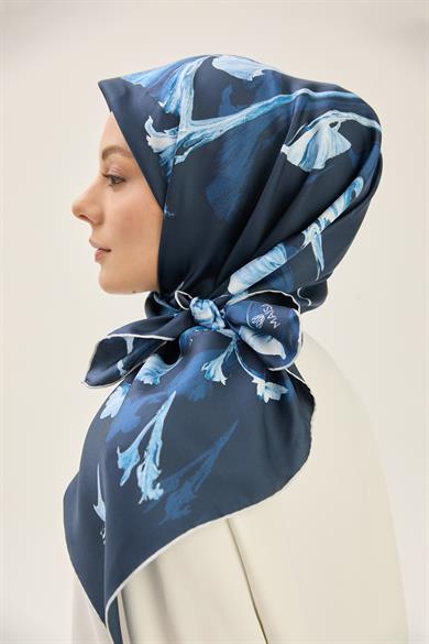 EFLİN TİVİL İPEK EŞARP 90*90 CM - KOYU MAVİ
