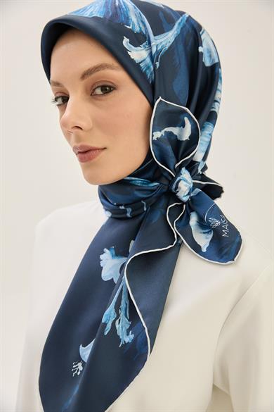EFLİN TİVİL İPEK EŞARP 90*90 CM - KOYU MAVİ