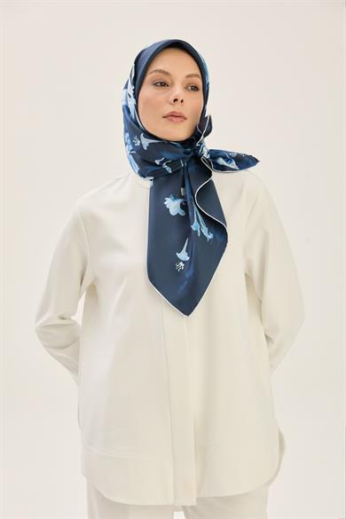 EFLİN TİVİL İPEK EŞARP 90*90 CM - KOYU MAVİ