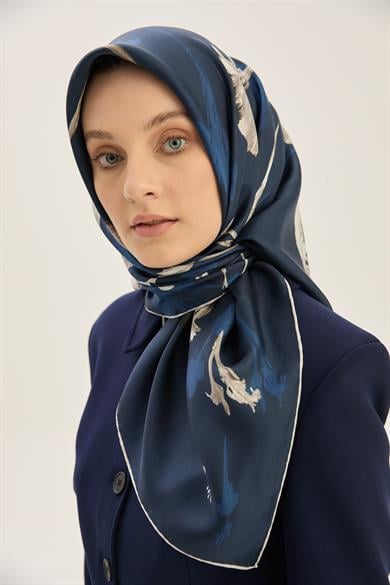 EFLİN TİVİL İPEK EŞARP 90*90 CM - LACİVERT