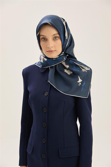EFLİN TİVİL İPEK EŞARP 90*90 CM - LACİVERT