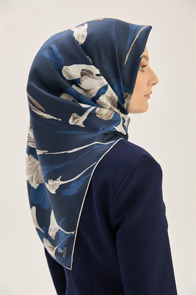 EFLİN TİVİL İPEK EŞARP 90*90 CM - LACİVERT