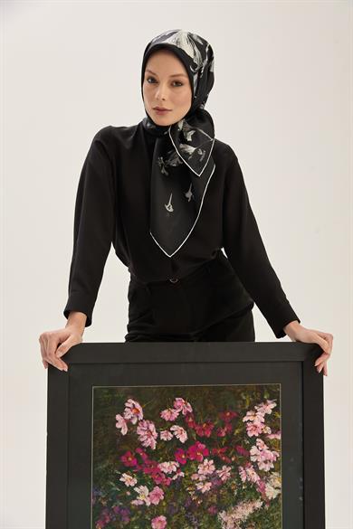 EFLİN TİVİL İPEK EŞARP 90*90 CM - SİYAH
