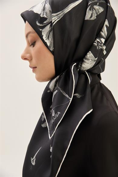 EFLİN TİVİL İPEK EŞARP 90*90 CM - SİYAH
