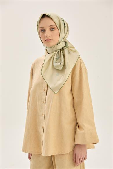 EFLİN TİVİL İPEK EŞARP 90*90 CM - YAĞ YEŞİLİ