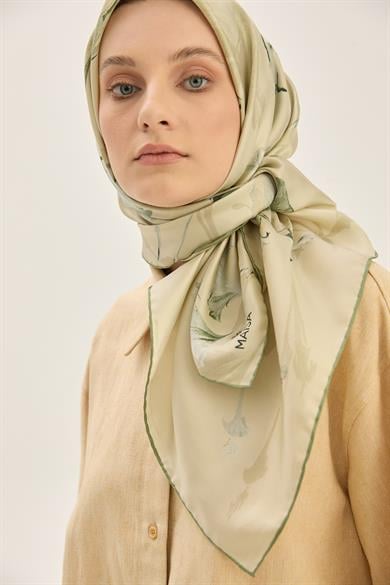 EFLİN TİVİL İPEK EŞARP 90*90 CM - YAĞ YEŞİLİ