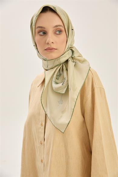 EFLİN TİVİL İPEK EŞARP 90*90 CM - YAĞ YEŞİLİ