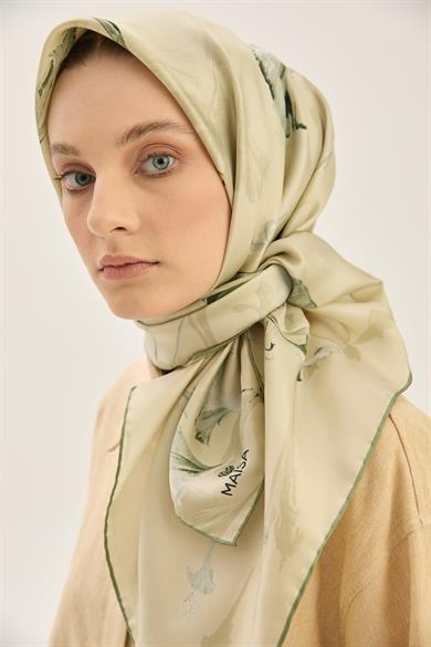 EFLİN TİVİL İPEK EŞARP 90*90 CM - YAĞ YEŞİLİ