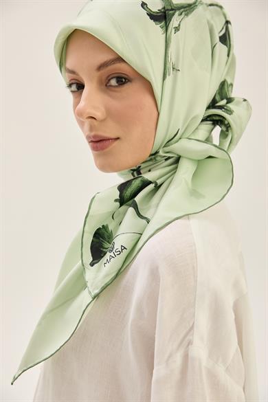 EFLİN TİVİL İPEK EŞARP 90*90 CM -  YEŞİL