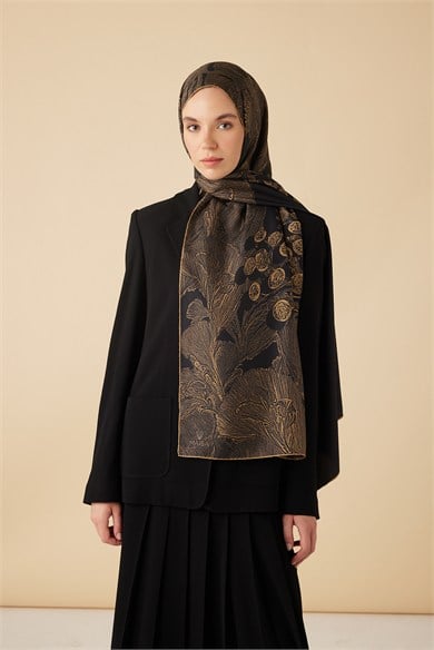 EFNA MULBERRY İPEK ŞAL 70*190 CM - GOLD SİYAH