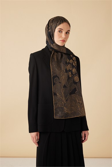 EFNA MULBERRY İPEK ŞAL 70*190 CM - GOLD SİYAH