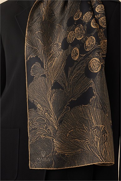 EFNA MULBERRY İPEK ŞAL 70*190 CM - GOLD SİYAH