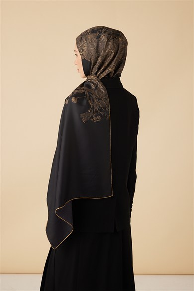 EFNA MULBERRY İPEK ŞAL 70*190 CM - GOLD SİYAH