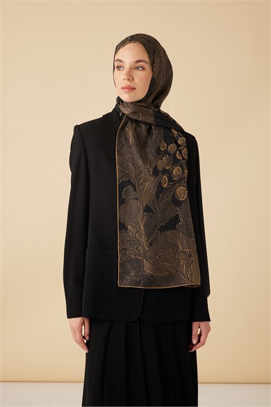 EFNA MULBERRY İPEK ŞAL 70*190 CM - GOLD SİYAH