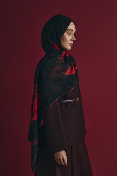 EFZA KREP İPEK ŞAL 70*190 CM - KIRMIZI