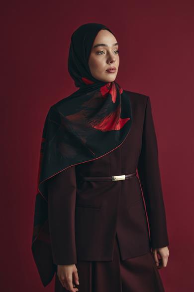 EFZA KREP İPEK ŞAL 70*190 CM - KIRMIZI