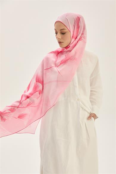 EFZA KREP İPEK ŞAL 70*190 CM - PEMBE