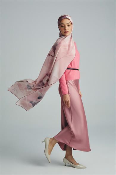 EFZA KREP İPEK ŞAL 70*190 CM - PEMBE