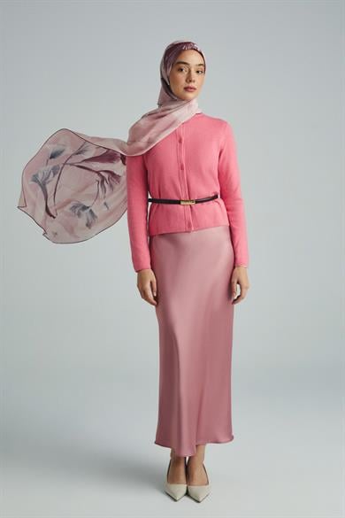 EFZA KREP İPEK ŞAL 70*190 CM - PEMBE