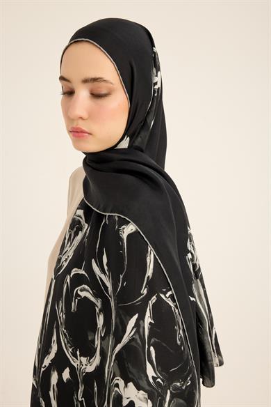 EVA PAMUK İPEK ŞAL 70*190 CM - SİYAH