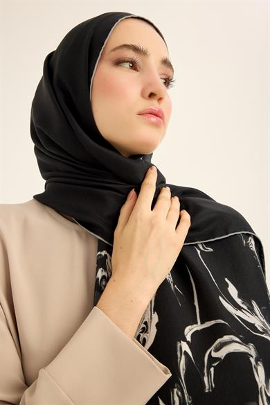 EVA PAMUK İPEK ŞAL 70*190 CM - SİYAH