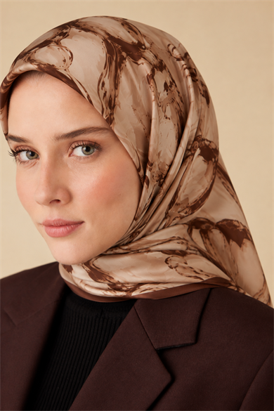 EVA TİVİL İPEK EŞARP 90*90 CM - CAMEL