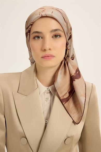 EVA TİVİL İPEK EŞARP 90*90 CM - CAMEL