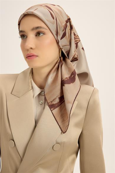 EVA TİVİL İPEK EŞARP 90*90 CM - CAMEL