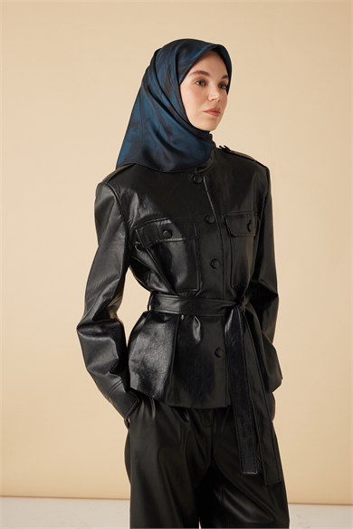 EVA TİVİL İPEK EŞARP 90*90 CM - KOYU MAVİ