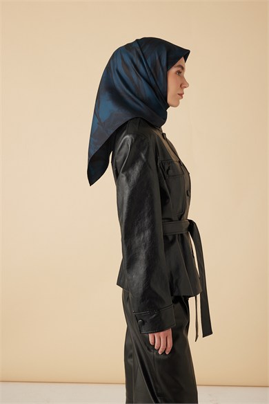 EVA TİVİL İPEK EŞARP 90*90 CM - KOYU MAVİ