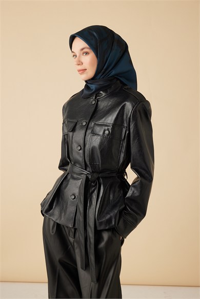 EVA TİVİL İPEK EŞARP 90*90 CM - KOYU MAVİ