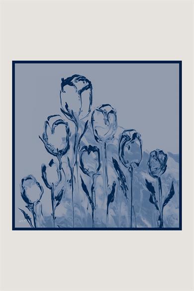 EVA TİVİL İPEK EŞARP 90*90 CM - MAVİ