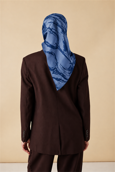 EVA TİVİL İPEK EŞARP 90*90 CM - MAVİ