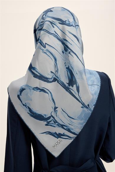 EVA TİVİL İPEK EŞARP 90*90 CM - MAVİ