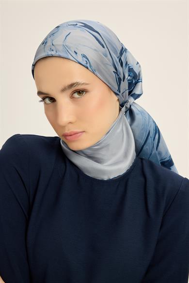 EVA TİVİL İPEK EŞARP 90*90 CM - MAVİ