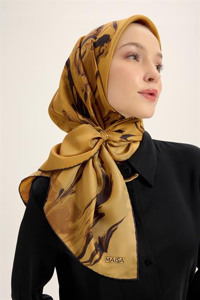 EVA TİVİL İPEK EŞARP 90*90 CM - SAFRAN